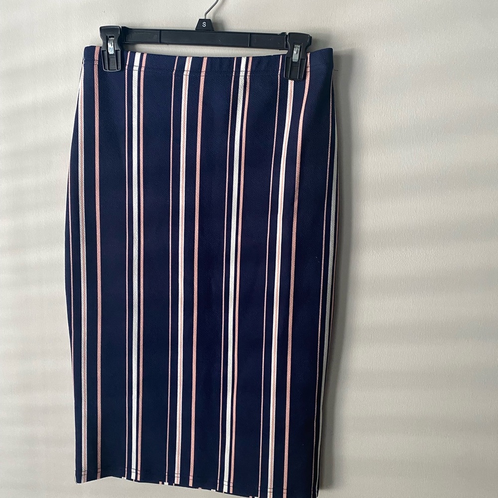 Navy, Pink, and White Pencil Skirt